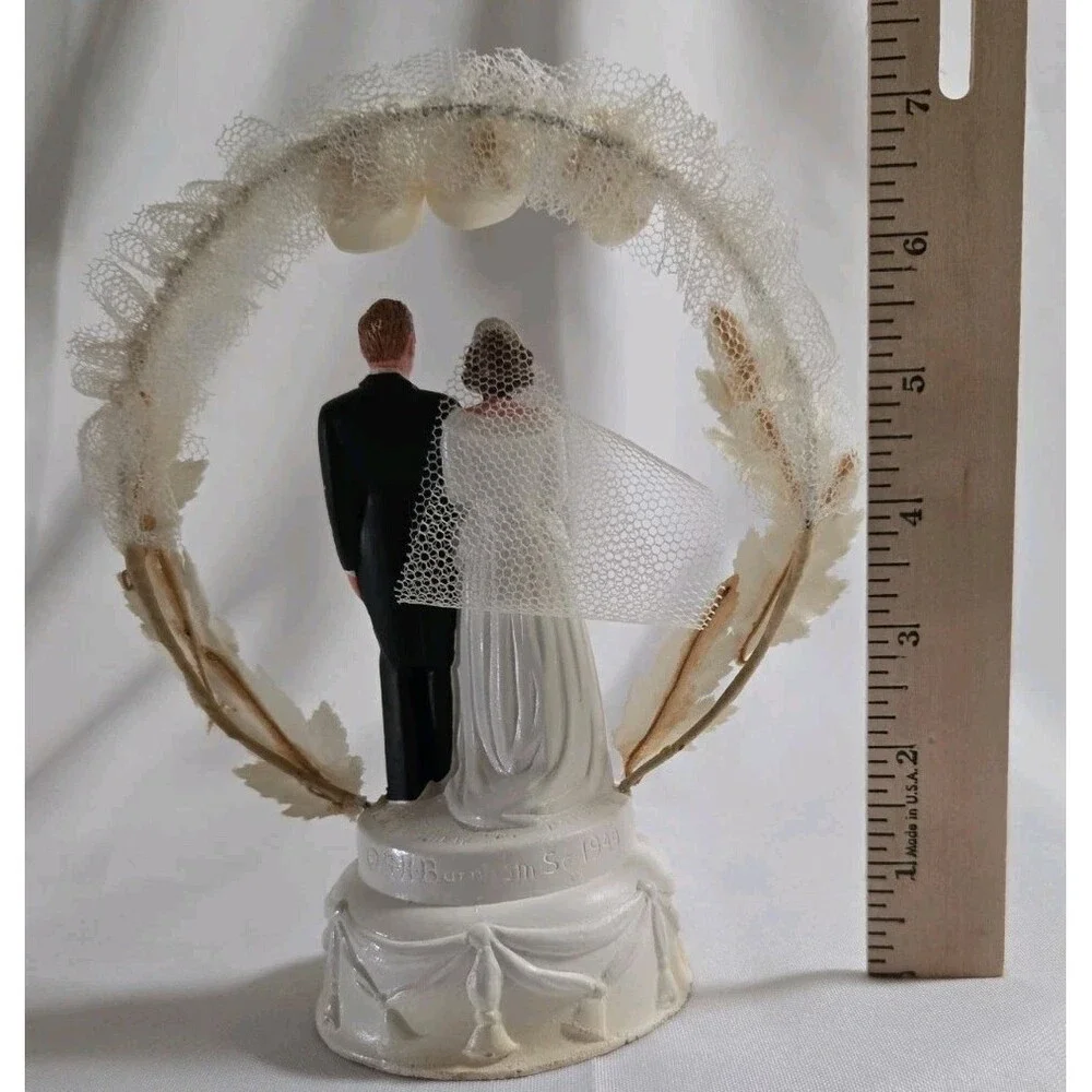 1950's Wedding Cake Top Trojan Weddings Blue White Velum Antique